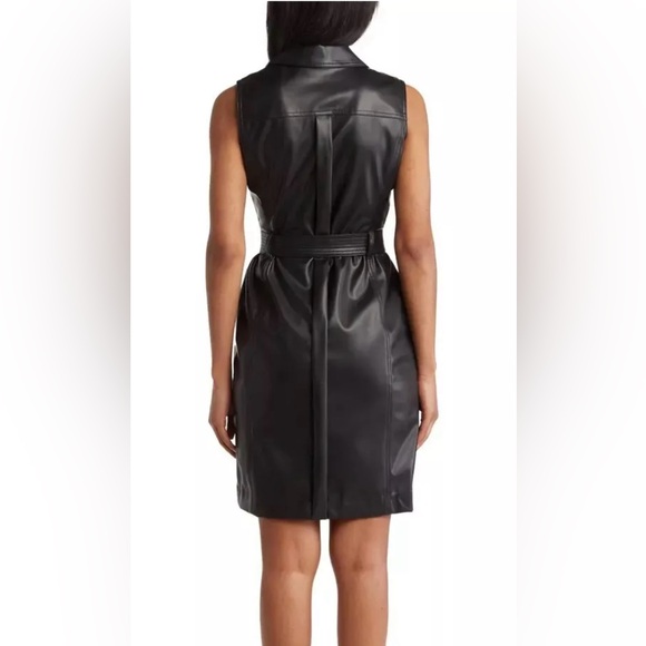 Calvin Klein Faux Leather Moto Dress Size 12 Black - Picture 3 of 11